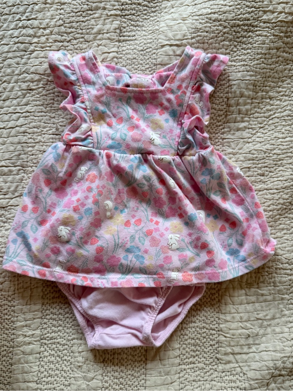 Baby Pink Floral Ruffle Sunsuit - Kids 3 month